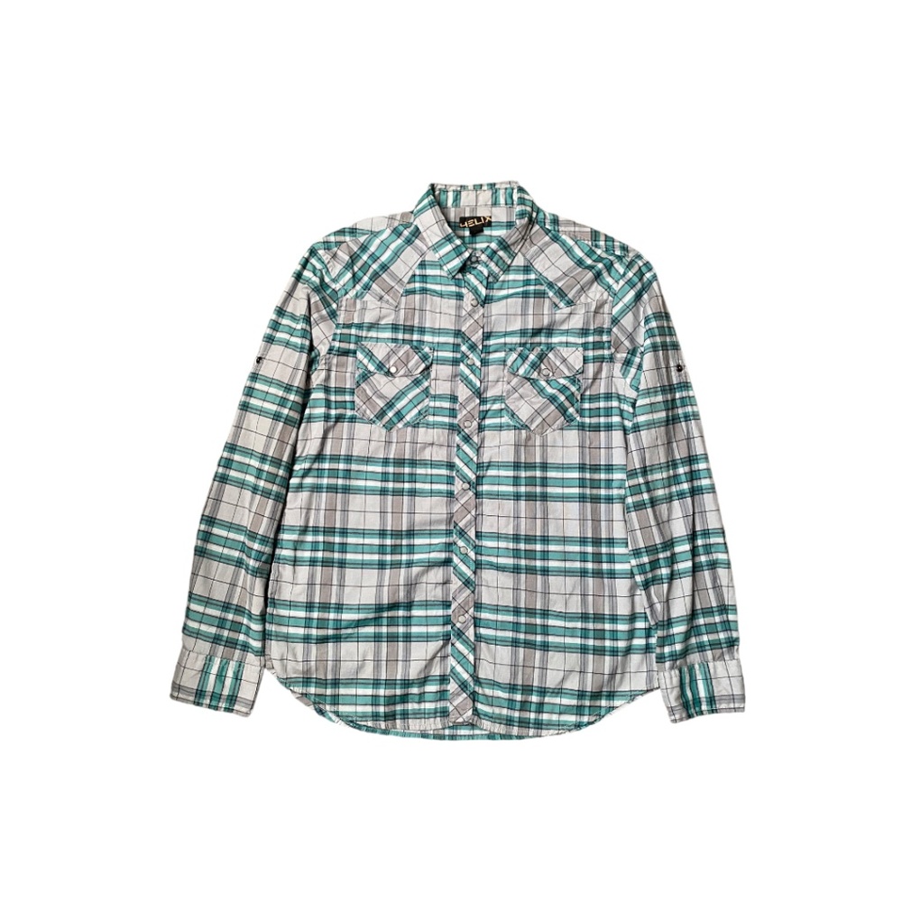 Helix Men's Long Sleeve Green Plaid Shirt, Size L